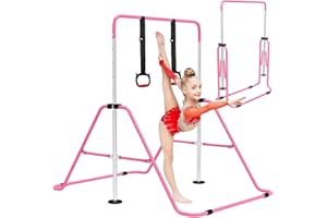 OZE SPORTS Kids Gymnastics Bar Kip Trainer with Rings – Adjustable Height, Sturdy & Safe Training Horizontal Bar for Home Practice, Foldable Gymnastics Equipment for Boys & Girls