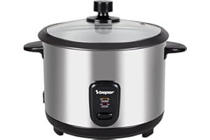 BEPER P101VAP001 Cuiseur à riz électrique avec fonction de rétention de chaleur, panier de cuisson vapeur, revêtement antiadhésif, couvercle en verre, arrêt automatique, acier inoxydable