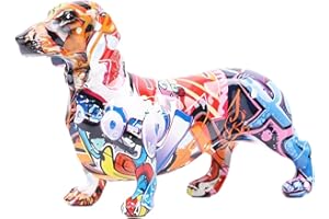 SURUIM Creative Dipinto Colorato Bassotto Decorazione Del Cane Casa Moderna Vino Armadio Ufficio Decorazione Desktop Resina Artigianato in Miniatura Statua (21,8 x 7,9 x 14 cm)