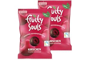 FruitySouls - Gefriergetrocknete Kirschen mit Zartbitter-Schokolade | 2 Pack (160g) | Vegan | Schokolierte Früchte | Gefriergetrocknete Früchte mit knackigem Zartbitter-Schokomantel