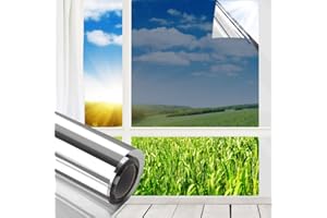 ‎MUHOO MUHOO Spiegelfolie Fenster 90x200cm, Sonnenschutzfolie Fenter Innen, 99% UV Schutz Fesnterfolie, Festerfolie Sonnenschutz - Silber