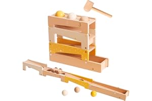 Smartwo Holz Kugelbahn & Hammerspiel ab 1 Jahr, Hämmerchenspiel für Kleinkinder Babys, Klopfbank umwandbar ins Fahrzeug-Rollbahn, Motorikspielzeug ab 2 Jahre, Montessori Holzspielzeug in Pastelfarbe