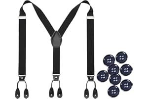 Kajeer Mens Button Braces for Trousers - 1.37 Inches Adjustable Faux Leather Suspenders for Men’s Heavy Duty with 8 Buttons