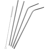 Coverzone 4'l&uuml; Paslanmaz &Ccedil;elik Pipet ve Temizleme Fır&ccedil;ası, Meşrubat Pipeti, Y&uuml;ksek Kalite, &Ccedil;evre Dostu, Yeniden Kullanılabili