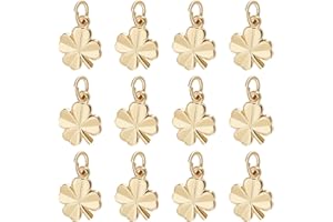 Beebeecraft 1 Scatola 40 Pezzi Ciondoli Quadrifoglio Placcato Oro 18K Buona Fortuna Ciondoli Quadrifoglio in Oro con Anello da Salto per Braccialetti Collane Creazione di