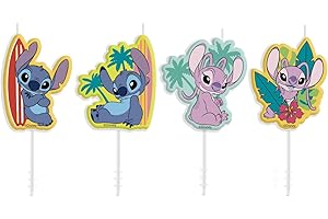 dekora - 4 Bougies Anniversaire Stitch Angel, bougies pour décorer les gâteaux d'anniversaire, style hawaïen