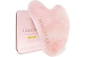 PLANTIFIQUE Gua Sha Visage et Corps en Pierre Véritable de Quartz Rose | Outil de Massage Facial | Idée Cadeau Anti-Âge pour Femme | Guasha Visage Yeux Cou Pieds | Masseur pour le Soin du Corps