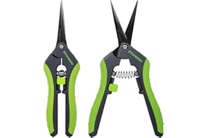 STAYGROW 2 Stück Gartenscheren, 6.5" Präzisionsscheren aus Edelstahl Blumenschere mit Federmechanismus Ernteschere für Äste und Zweige Rosenschere, 16.5 cm Trimmschere (1x Gerade + 1x Gebogen)