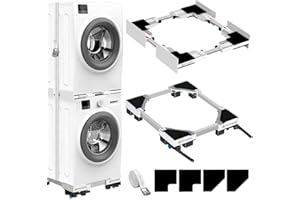 NIUXX Telaio di Collegamento e Base Universale per Asciugatrice e Lavatrice, Regolabile nelle Dimensioni con Cavo a Cricchetto e Ruote di Trasporto con Freno per Lavatrici e Asciugatrici, Salvaspazio