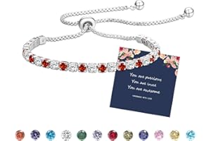 Fehki Bracelet for Womens Silver Tennis Birthstone Dainty Crystal Zirconia Bracelets Birthday Christmas Valentine's Day Jewellery Gift for Mum Sisters Girlfriend