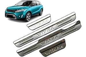 NINIS 4Pcs Accessoires de Protection de Plaques de Seuil de Porte de Voiture en Acier Inoxydable pour Suzuki Vitara 2015-2022 2023 2024, Bande Décorative Anti-Usure de Seuil,A