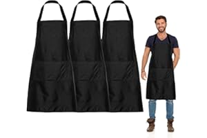 FUIPVGI 3 Piezas Chef Delantal de Cocina Impermeable Con 2 Bolsillos y Correas Largas para Cocinar, Barbacoa, Hornear, Restaurante y Jardinería