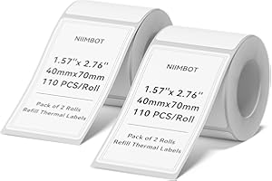 NIIMBOT 2 rouleaux d'étiquettes pour l'imprimante B1 B21 B3S, Autocollantes Label Paper（40 * 70 2Rolls）