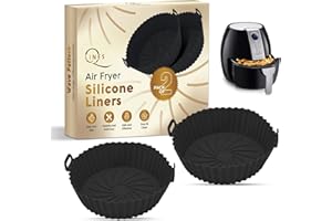 Q Lines® Silicone Air Fryer Liner Round - 2 Pack Reusable Heat-Resistant Pot - Replacement for Disposable Parchment Paper Liners, Greaseproof Kitchen Accessories, Compatible with COSORI, Ninja, Tower