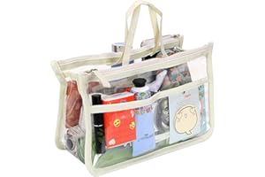 IGNPION Transparent PVC Insert Handtasche Organizer 8 Taschen Reise Make-Up Kulturbeutel Waschbeutel Kosmetiktasche Organizer Insert für Mädchen Frauen mit Reißverschluss und Griffe (Beige)