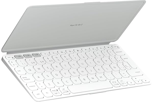 Logitech Keys-To-Go 2, Teclado Bluetooth portátil para Tablet con Tapa integrada, Teclado inalámbrico estilizado para Windows, Android, Linux, iPad, iPhone, Mac, Apple TV, QWERTY Español - Gris Claro