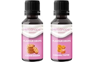 HELLOSHAPE Flavour Drops Lot de 2 flacons de 30 ml - Pâte à Cookies & Caramel Caramel/Gouttes de goût sans calories pour sucré avec doseur/Végétalien/Pour yaourt naturel, Porridge ou Quark - Hello Shape