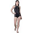 Keepfit Women Black Zipper Monokini Swimsuit |Swimming Suit for Women