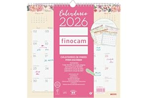 Finocam - Calendario de pared 2026 Mes Vista Enero - Diciembre (12 meses) | Calendario 2026 para anotar | Planificador mensual Design - Español