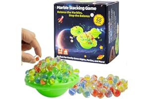 oupados Juego de equilibrio de mármol, emocionante 60 canicas de cristal de colores, tarjetas de reto y memoria, para 1-4 jugadores, niños y adultos, juego de fiesta familiar adecuado también para
