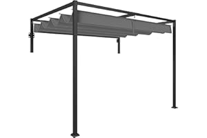 Outsunny Pérgola con Techo Retráctil Pérgola de Pared 3x2 m Cenador con Tela de Poliéster Resistente al Agua Pabellón para Jardín Patio Terraza Exterior Gris Oscuro