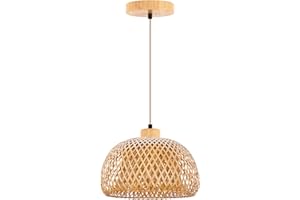 FRIDEKO HOME Lampa wisząca, rattanowa, Ø 26 cm, naturalny bambus, lampa wisząca do jadalni z oprawką E27, lampa sufitowa, styl boho, abażur rattanowy, do sypialni, salonu, korytarza, kuchni (bez