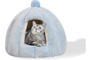 Galatée - Cama de cueva para gatos, cama de cojín de gato lavable, cama para mascotas con cojín interior lavable extraíble Igloo de gato de peluche suave y cómodo (S, azul)