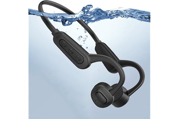 ESSONIO Écouteurs étanches pour la natation, les os, le sport, Bluetooth, design ouvert, réduction du bruit, 12 heures de musique, IPX8, étanche pour la plongée et le cyclisme (noir)