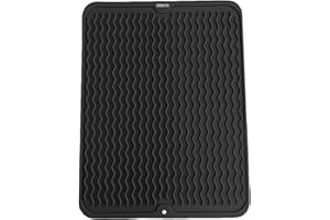 SOQKEEN Tappetino Scolapiatti in Silicone 40x50cm Nero, Resistente al Calore, Pieghevole, Antiscivolo per Piano Cucina