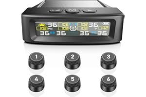 KAOLALI Sistema di monitoraggio della pressione dei pneumatici, supporto 6 ruote, monitor della pressione dei pneumatici con display digitale, 9,9 bar/144 PSI Max, ricarica solare e USB, per camion