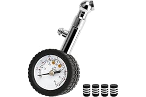 Yuehuabao Manomètre Numérique Pression Pneus 0-60 Psi, Jauge de Pression de Pneus Digital avec 4Pcs Bouchons de Valve, Manomètre Voiture Portable pour Voiture, Vélo et Moto