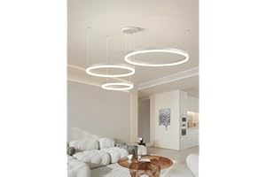 YYUTLUO Nowoczesny Okrągły Żyrandol Led DIY | 3 Biały Pierścienie: 60+80+100cm=108W | Żyrandol Led Metalowy + Akrylowy Ściemniany Pilotem 2,4G | Okrągła Lampa Wisząca Sufitowa Salon Sypialnia Jadalnia