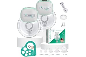 MAMASHY Plus - 2 Tiralatte Elettrico Indossabile a Mani Libere Silenzioso (6 Taglie), Tira Latte Neonati Adattabile con 5 Adattatori in Silicone BPAFree, Neonato Accessori Utili Portatile Ricaricabile
