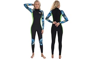 Yikayin Combinaison de Plongée pour Femme, 3/2mm Néoprène Combinaison de Plongée à Manches Longues pour Plongée, Surf, Plongée avec Tuba, Kayak, Sup