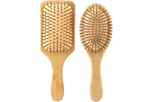 ATLIBERSWO 2 Stück Natur-Haarbürste aus Bambus, bestehend aus zwei haarbürste, geeignet für Männer, Frauen und Kinder. Mit natürlichem Holz und Bambusnadeln für die Haarpflege (1*rund+1*Quadrat）