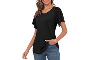 MAVIS LAVEN Damska załoga karku, luźna, z dzwonkiem, krótkie rękawy, koszula, raglanowa tunika, topy