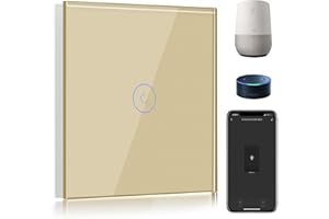 BSEED Smart Alexa Lichtschalter 1 Fach 1 Weg Wifi Smart Lichtschalter arbeitet mit,Amazon Alexa and Google Home,Touch Wandschalte Glas Touchscreen-schalter Gold(Erforderlich NeutralDraht)