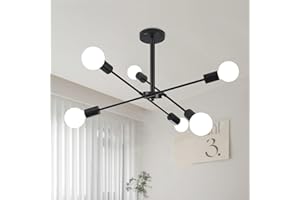 niuniaj Lampara de Techo Vintage 6 Luces Lampara Industrial Techo Plafon Sputnik E27,Lámpara de Araña Negro para Dormitorio,Sala de Estar,Cocina,Comedor(Sin Bombilla)