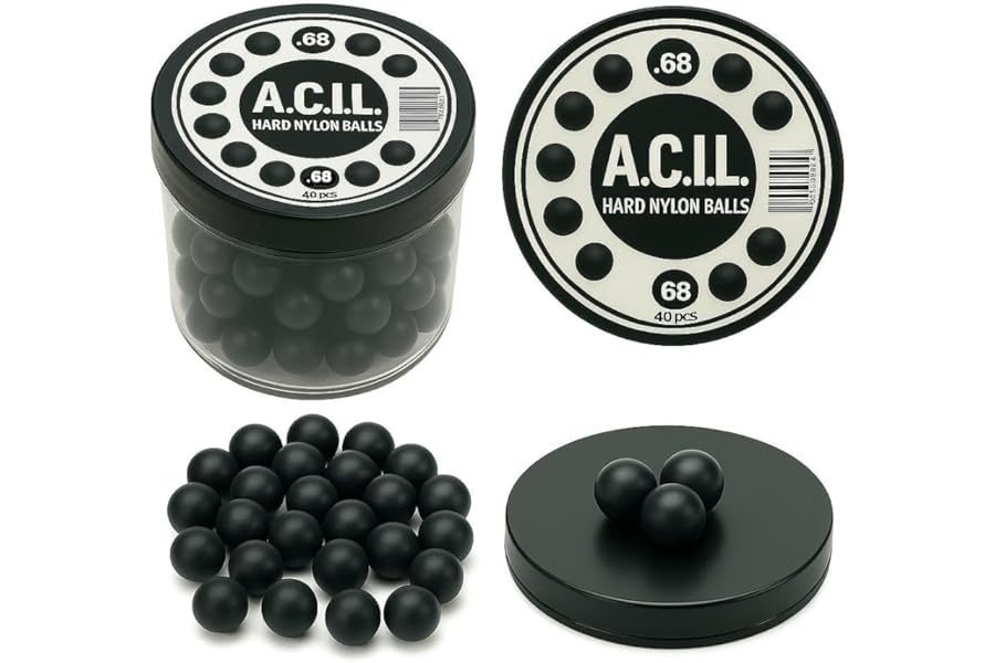 40 x Hard Nylon Balls in 68 caliber Paintballs Solid Balls Precision Training Ammo for Paintball, RAM & Self Defense Pistols – Durable Reusable Projectiles