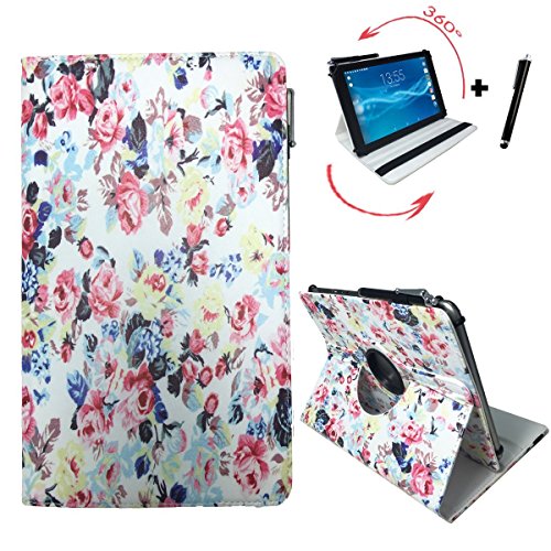 Tablet Tasche für Huawei MediaPad T1 10.0 24,4 cm (9,6 Zoll) Schutz Hülle Etui mit Standfunktion + Touch Pen – 9.7 Zoll Rosen 360_