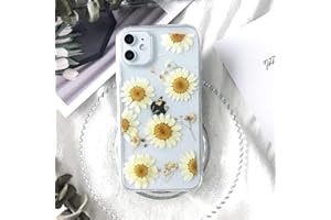 Tybiky Funda para iPhone 13 con diseño de flores reales para teléfono móvil, transparente, hecha a mano, multicolor y seco, para iPhone 13. Crisantemo blanco