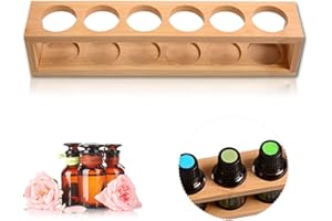 WishesMar 6 Slots Essential Oil Holder Shelf Made of Bamboo - Holds 15 ml 20 ml 30 ml Essential Oil Bottles - Storage Stand Rack Organiser for Essential Oils and Fragrance Oils #D
