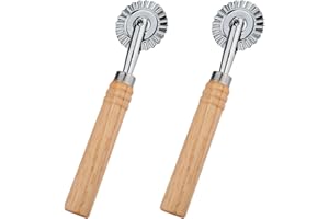 LUTER 2pcs Roulette Raviolis, Roulette a Pate avec Long Manche en Bois Roulette Coupe Pate Patisserie en Alliage de Zinc Pâtes Roulette Patisserie pour Cuisine