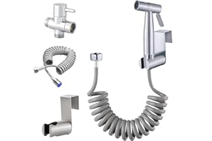 ELINKUME Kit Douchette WC avec Vanne 3 Voies,Douchette Toilette WC en Acier Inoxydable,Pulvérisateur de Bidet à Main pour Nettoyage Animal et L'hygiène Personnelle avec Tuyau Flexible Télescopique