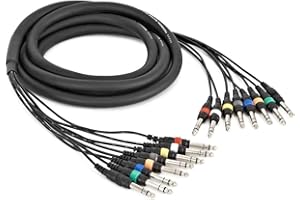 gear4music Câble audio multiconducteur 8 voies Jack - Jack - 3m