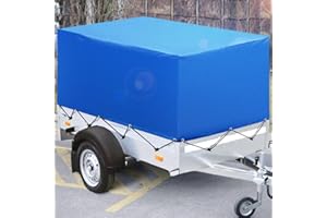 HJZ Anhängerplane Flachplane Hochplane inkl Planenseil, 207x114x90 cm, Wasserdicht, Winddichte und Reißfeste, Abdeckung, Abdeckplane, Gewebeplane, Plane für Stema PKW Anhänger F 750 DBL 750 850, Blau