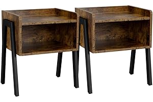 Yaheetech Bedside Table Set of 2 Industrial Nightstand Stackable End Table with Open Front Storage Compartment Retro Rustic Chic Wood Look 2Pcs Accent Furniture with Metal Legs Rustic Brown