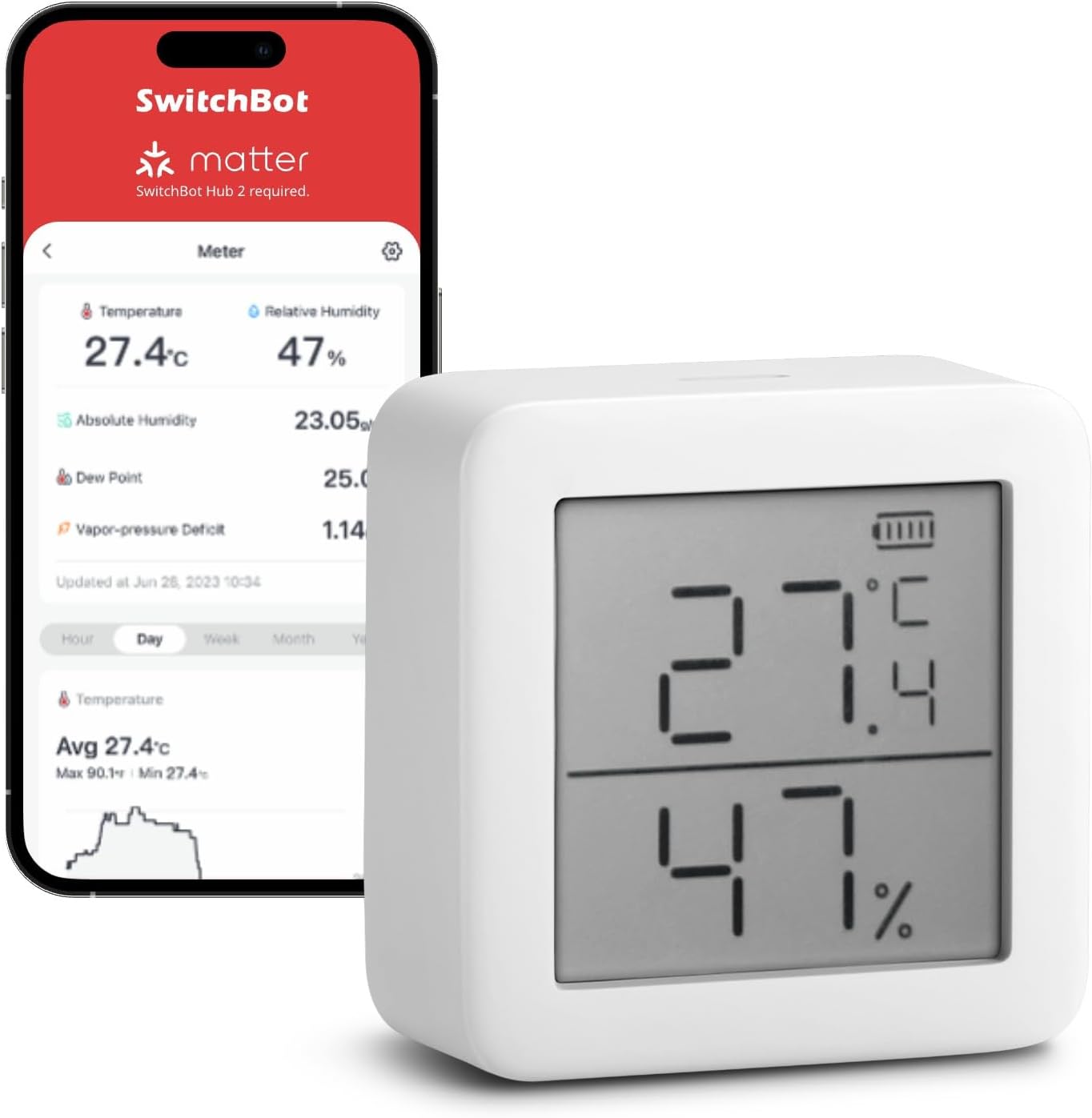 SwitchBot - Termohigrómetro Digital con Pantalla LCD | Sensor Digital de Temperatura y Humedad | Bluetooth | Alerta Inteligente | Almacenamiento de Datos