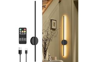 Aipsun Akumulatorowa lampa ścienna z pilotem zdalnego sterowania, 10 000 mAh, 6 W, 100 cm, z funkcją ściemniania i timera, lampa ścienna bez przyłącza prądu, nadaje się do salonu, sypialni, jadalni