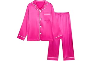 Miyanuby Girls Boys Pyjamas Set Button-up Silk Satin Pajamas Sleepwear Nightwear 2 Pieces Clothes Set Gifts for Baby Girls Boys